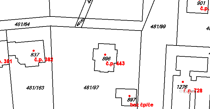 Nučice 443 na parcele st. 896 v KÚ Nučice u Rudné, Katastrální mapa