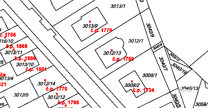 Šlapanice 1759 na parcele st. 3012/13 v KÚ Šlapanice u Brna, Katastrální mapa
