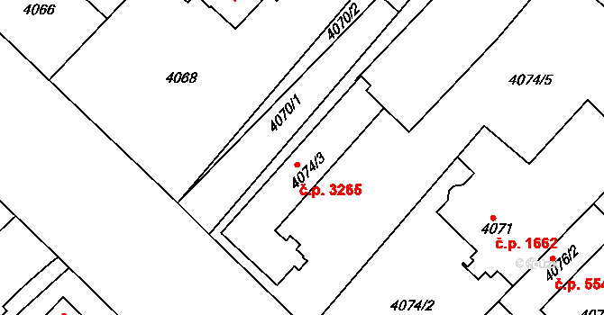Teplice 3265 na parcele st. 4074/3 v KÚ Teplice, Katastrální mapa