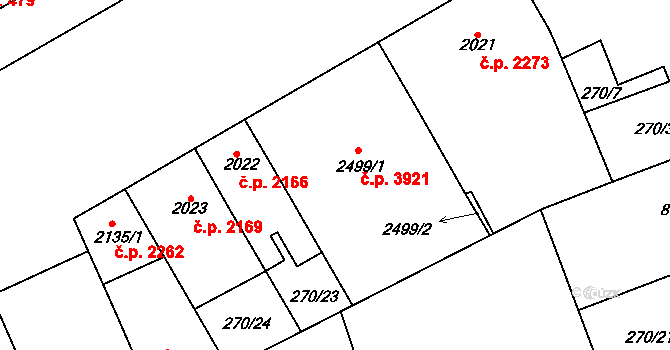 Hodonín 3921 na parcele st. 2499/1 v KÚ Hodonín, Katastrální mapa
