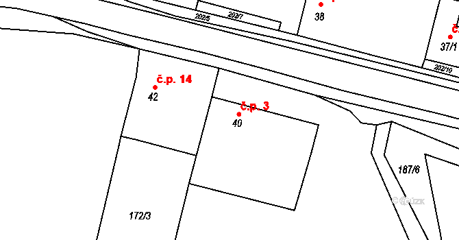 Udeřice 3, Bačice na parcele st. 40 v KÚ Udeřice, Katastrální mapa