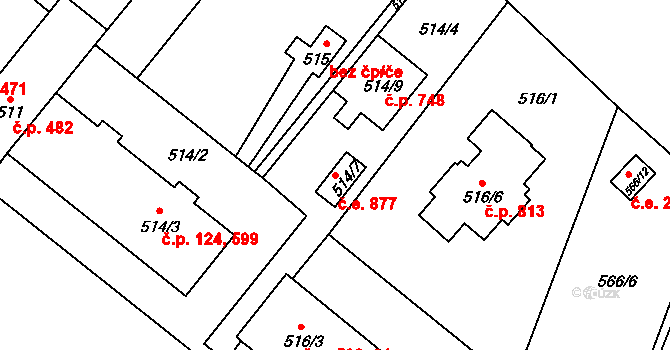 Vyškov-Předměstí 877, Vyškov na parcele st. 514/7 v KÚ Vyškov, Katastrální mapa