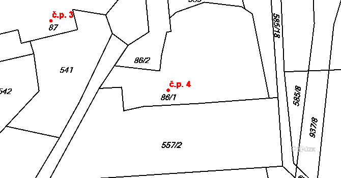 Zahořany 4, Bystřice na parcele st. 86/1 v KÚ Drachkov, Katastrální mapa