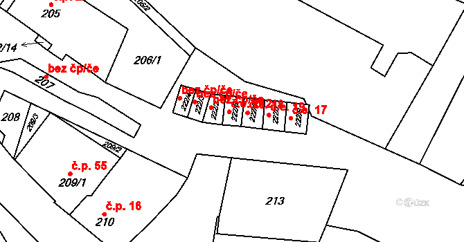 Padochov 212, Oslavany na parcele st. 222/5 v KÚ Padochov, Katastrální mapa