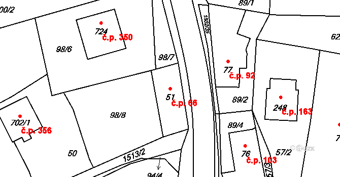 Kudlov 66, Zlín na parcele st. 51 v KÚ Kudlov, Katastrální mapa