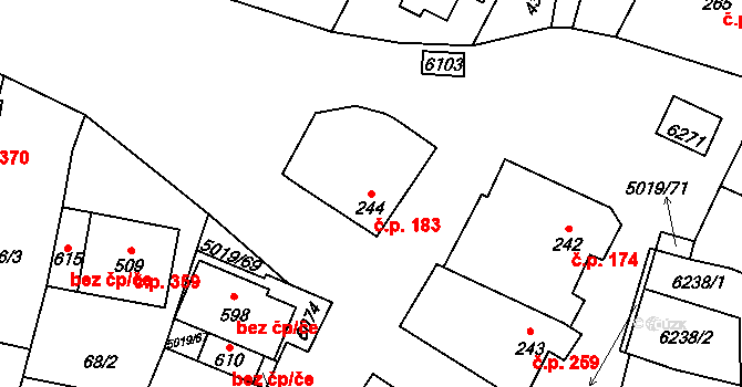 Popovice 183 na parcele st. 244 v KÚ Popovice u Uherského Hradiště, Katastrální mapa