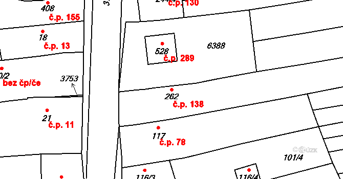 Hradčovice 138 na parcele st. 262 v KÚ Hradčovice, Katastrální mapa