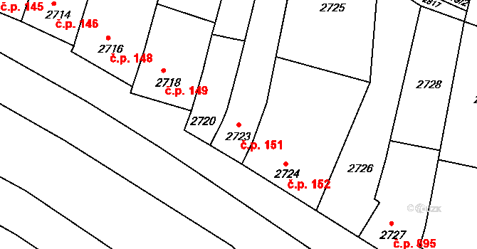 Kunovice 151 na parcele st. 2723 v KÚ Kunovice u Uherského Hradiště, Katastrální mapa