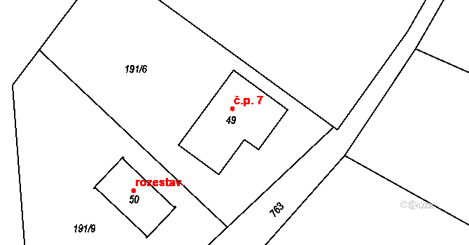 Čakov 7 na parcele st. 49 v KÚ Čakov, Katastrální mapa