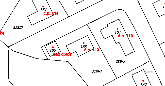 Nebahovy 113 na parcele st. 165 v KÚ Nebahovy, Katastrální mapa