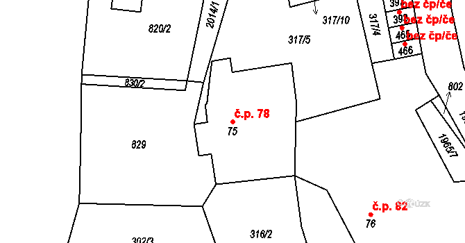 Svratouch 78 na parcele st. 75 v KÚ Svratouch, Katastrální mapa