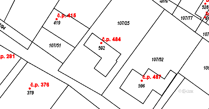 Zbraslav 484 na parcele st. 592 v KÚ Zbraslav na Moravě, Katastrální mapa