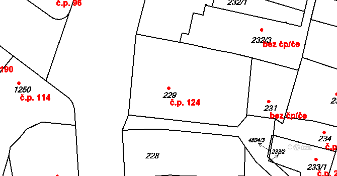 Pražské Předměstí 124, Vysoké Mýto na parcele st. 229 v KÚ Vysoké Mýto, Katastrální mapa