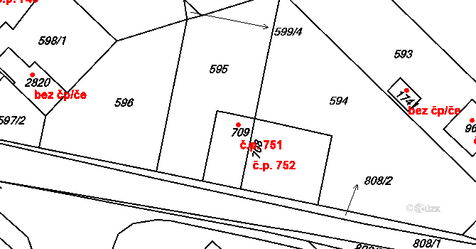 Neratovice 751 na parcele st. 709 v KÚ Neratovice, Katastrální mapa