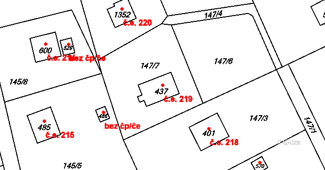 Dolní Jirčany 219, Psáry na parcele st. 437 v KÚ Dolní Jirčany, Katastrální mapa