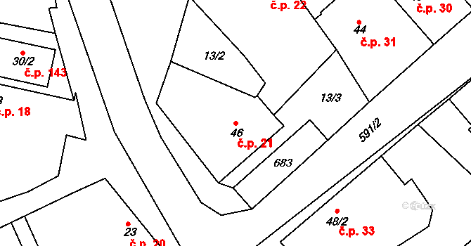 Moravany 21 na parcele st. 46 v KÚ Moravany nad Loučnou, Katastrální mapa