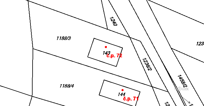 Číhalín 72 na parcele st. 143 v KÚ Číhalín, Katastrální mapa