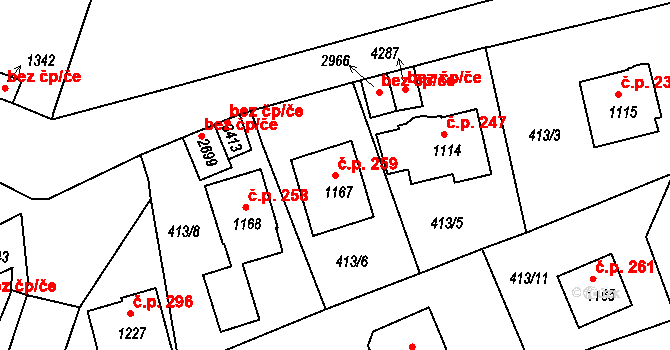 Horní Brána 259, Český Krumlov na parcele st. 1167 v KÚ Český Krumlov, Katastrální mapa