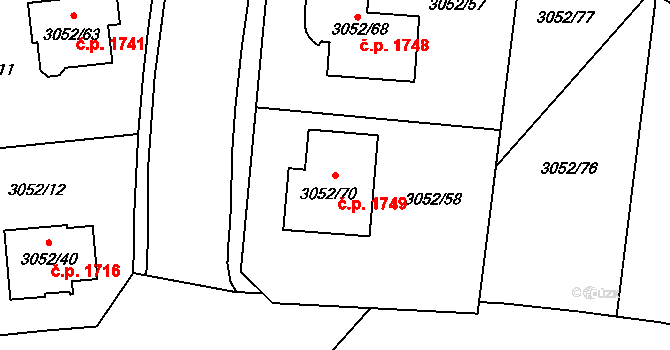 Bystřice nad Pernštejnem 1749 na parcele st. 3052/70 v KÚ Bystřice nad Pernštejnem, Katastrální mapa