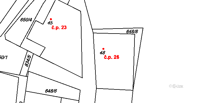 Zahájí 26, Hněvkovice na parcele st. 48 v KÚ Zahájí u Hněvkovic, Katastrální mapa