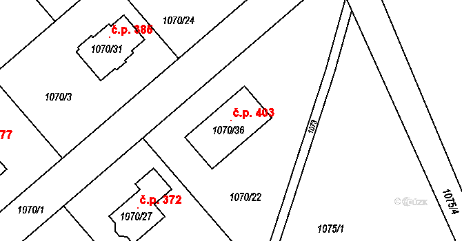 Darkovičky 403, Hlučín na parcele st. 1070/36 v KÚ Darkovičky, Katastrální mapa