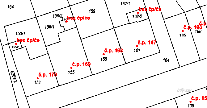 Cvrčovice 168 na parcele st. 158 v KÚ Cvrčovice u Pohořelic, Katastrální mapa