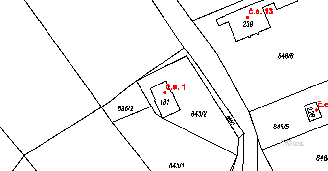 Oselce 1 na parcele st. 181 v KÚ Oselce, Katastrální mapa