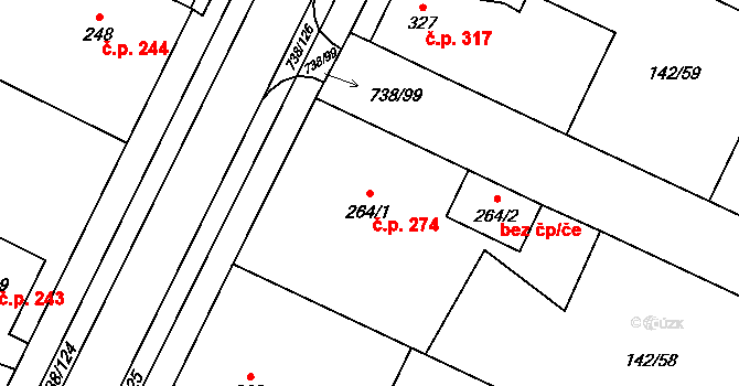 Chotěšov 274 na parcele st. 264/1 v KÚ Chotěšov, Katastrální mapa