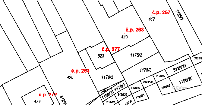 Vřesovice 277 na parcele st. 523 v KÚ Vřesovice, Katastrální mapa