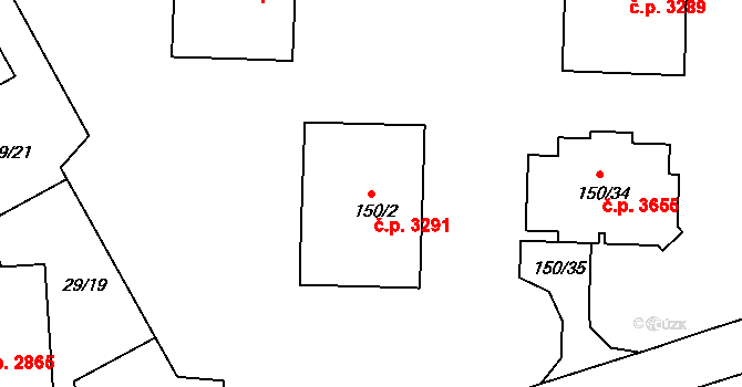 Znojmo 3291 na parcele st. 150/2 v KÚ Znojmo-Louka, Katastrální mapa