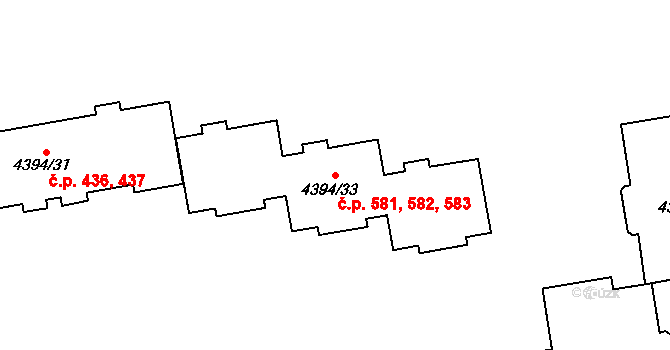 Přerov I-Město 581,582,583, Přerov na parcele st. 4394/33 v KÚ Přerov, Katastrální mapa
