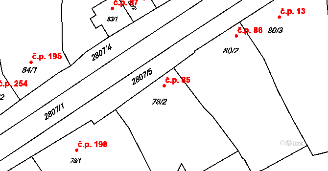 Hranice IV-Drahotuše 85, Hranice na parcele st. 78/2 v KÚ Drahotuše, Katastrální mapa