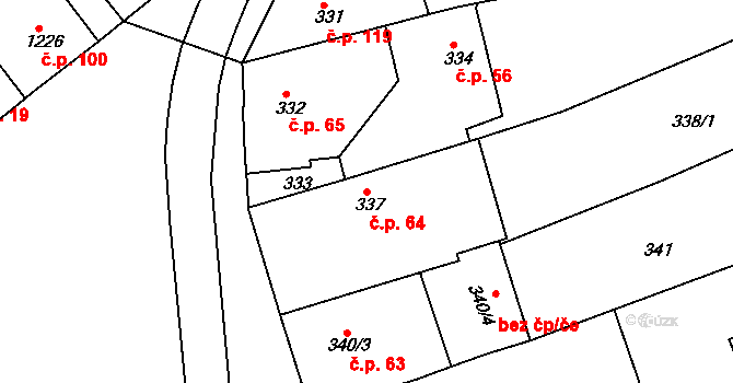Zruč nad Sázavou 64 na parcele st. 337 v KÚ Zruč nad Sázavou, Katastrální mapa