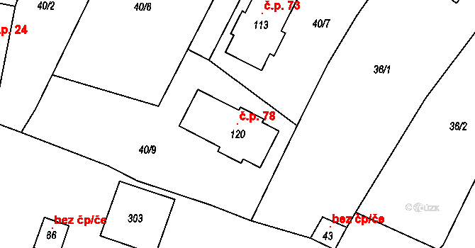 Mlékovice 78, Toušice na parcele st. 120 v KÚ Mlékovice, Katastrální mapa