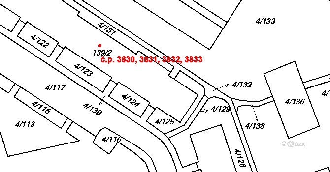 Mšeno nad Nisou 3830,3831,3832,3833, Jablonec nad Nisou na parcele st. 139/2 v KÚ Mšeno nad Nisou, Katastrální mapa