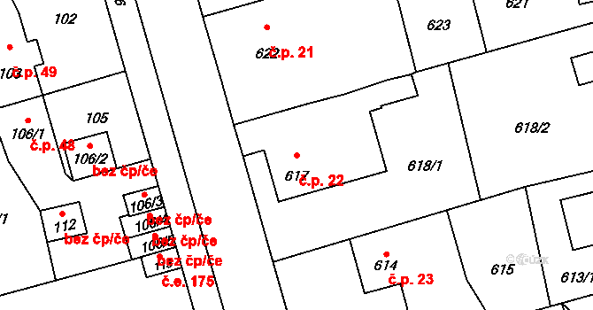 Horní Kosov 22, Jihlava na parcele st. 617 v KÚ Horní Kosov, Katastrální mapa