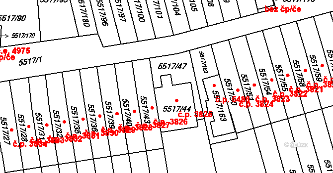 Jihlava 3825 na parcele st. 5517/44 v KÚ Jihlava, Katastrální mapa