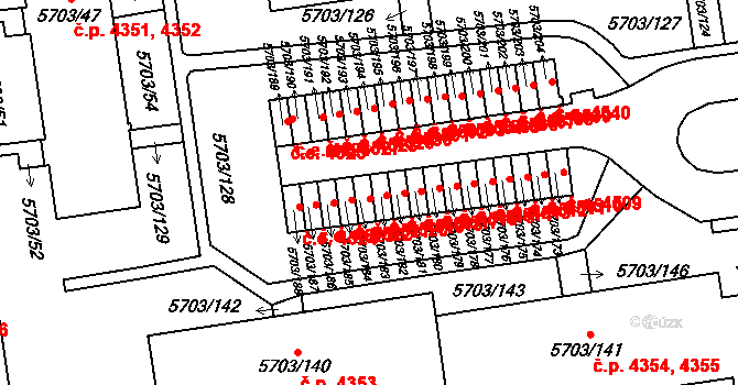 Jihlava 4519 na parcele st. 5703/183 v KÚ Jihlava, Katastrální mapa