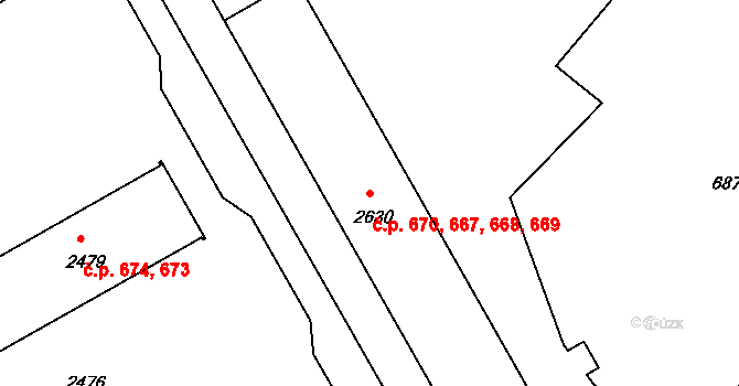 Lyžbice 667,668,669,670, Třinec na parcele st. 2630 v KÚ Lyžbice, Katastrální mapa