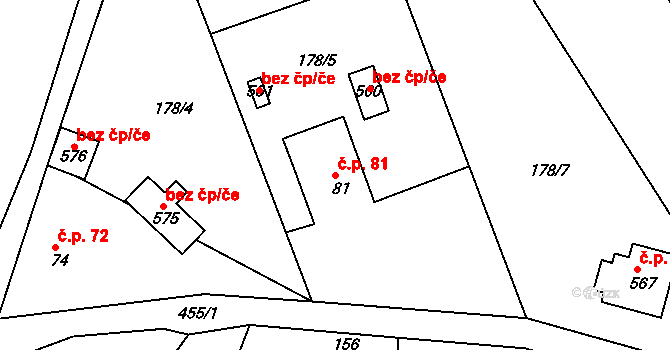 Hostěradice 81, Kamenný Přívoz na parcele st. 81 v KÚ Hostěradice, Katastrální mapa