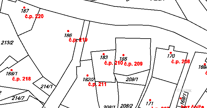 Dambořice 210 na parcele st. 183 v KÚ Dambořice, Katastrální mapa
