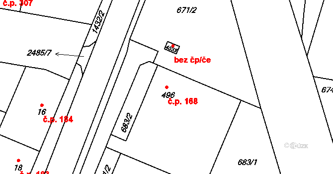 Kyjov 168 na parcele st. 496 v KÚ Kyjov, Katastrální mapa