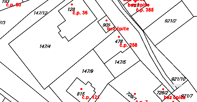 Humny 258, Pchery na parcele st. 478 v KÚ Pchery, Katastrální mapa