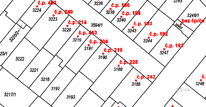 Vyškov-Město 219, Vyškov na parcele st. 3190 v KÚ Vyškov, Katastrální mapa