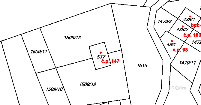 Horní Lomná 147 na parcele st. 537 v KÚ Horní Lomná, Katastrální mapa