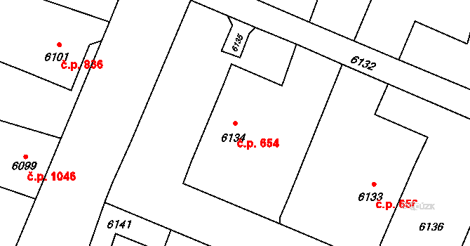 Rychvald 654 na parcele st. 6134 v KÚ Rychvald, Katastrální mapa