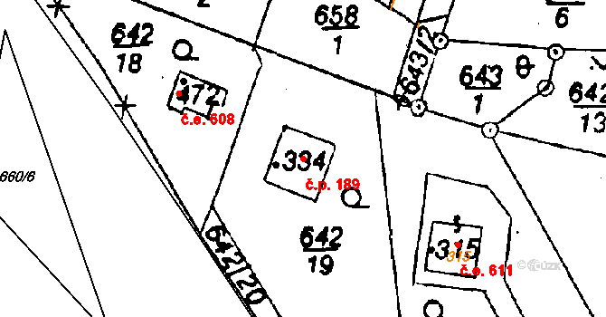 Poříčí nad Sázavou 189 na parcele st. 334 v KÚ Poříčí nad Sázavou, Katastrální mapa
