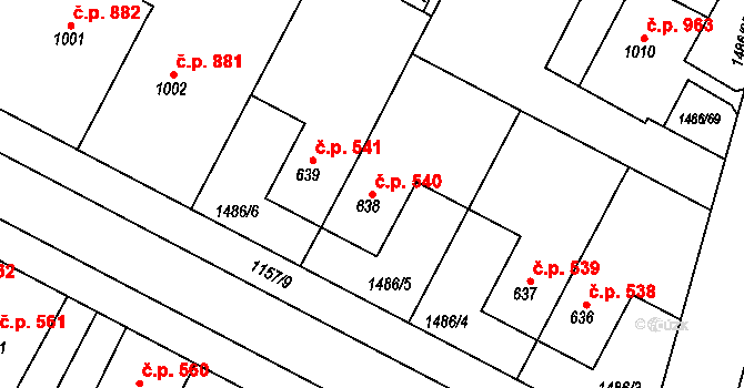 Třebechovice pod Orebem 540 na parcele st. 638 v KÚ Třebechovice pod Orebem, Katastrální mapa