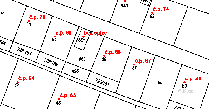 Drozdov 68 na parcele st. 86 v KÚ Drozdov v Čechách, Katastrální mapa