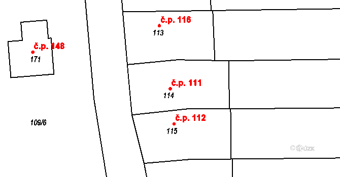Lípy 111, Slatinice na parcele st. 114 v KÚ Lípy, Katastrální mapa